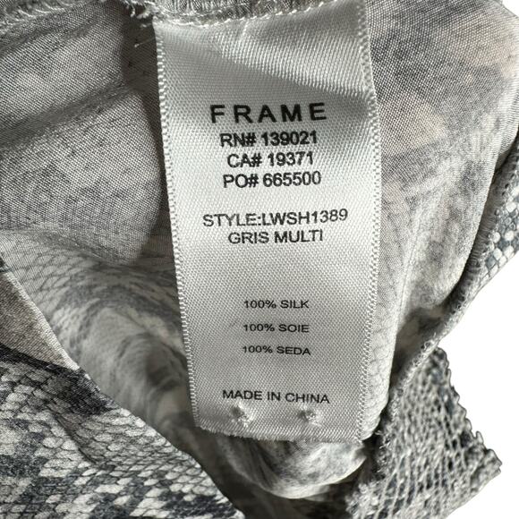 FRAME Denim Gray Snake Print Silk Sleeveless Blouse Women's Size Small Smocked - Picture 7 of 9